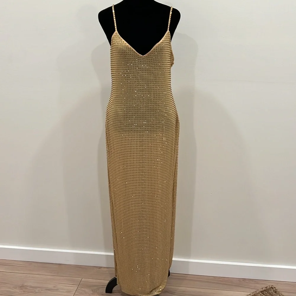 self-portrait YELLOW RHINESTONE MESH MIDI DRESS - Picture 4 of 14